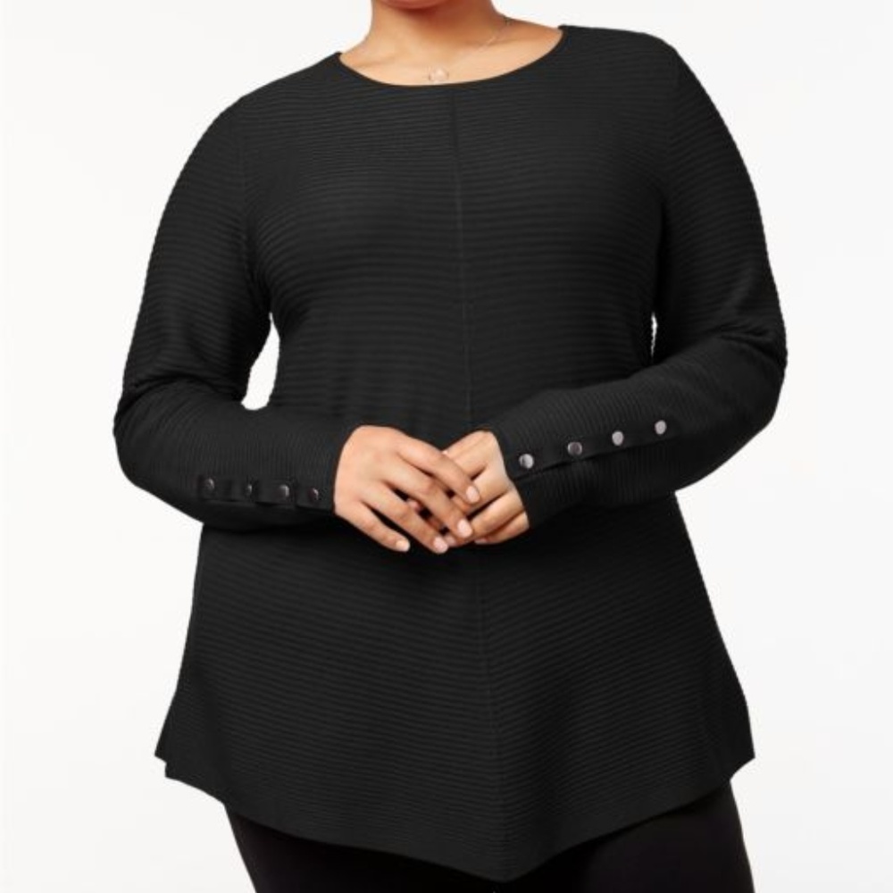 Alfani Size 3X Black Ribbed Knit Tunic Sweater